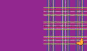 Classic plaid texture of colored lines on purple with a butterfly bottom right