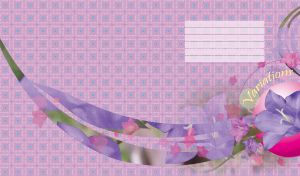 Violet bell flower in a pink circle on a pastel violet squared pattern