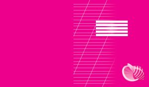 White slash tapered lines on a fuchsia background and a seashell bottom right