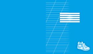 White slash tapered lines on a light blue background and a sneaker bottom right