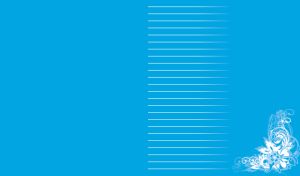 Tapered horizontal white lines on a light blue background with floral swirl