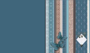 Two navy teal butterflies on striped canvas with an ornament pattern on dark teal