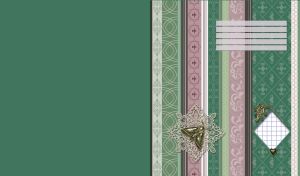 Golden green butterfly brooch on striped canvas with an ornament pattern on green