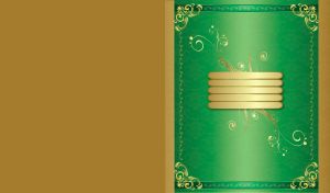 Shamrock green card adorned with a golden trim and a golden swirl ornament