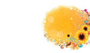 Orange sphere decorated with yellow sunflowers, colorful bubbles and swirls