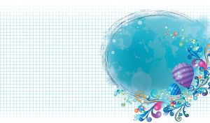 Teal sphere decorated with purple air balloons, colorful bubbles and bright swirls