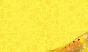 Ladybugs walk on orange bokeh surface on a yellow seamless floral pattern