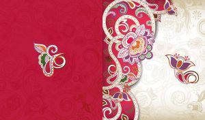 Batik flower against the red-pink and white floral patterned oriental backdrop