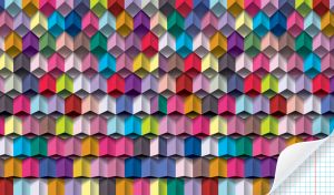 Silicone 3D cuboids of bright, multicolor mix quadrilaterals in seamless pattern design