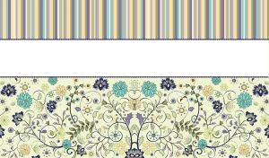 Wallpaper with striped and floral patterns on yellow green pastel