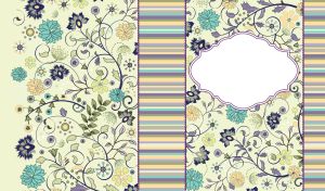 Wallpaper of floral and striped patterns on yellow green pastel with frame