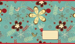 Seamless pattern of flowers, leaves and birds on pastel teal