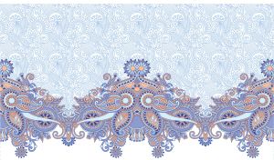 Navy and brown ornament pattern on a pastel blue batik patterned wallpaper