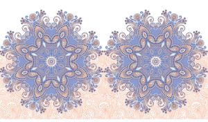 Blue and brown ornament pattern on pastel beige batik patterned wallpaper
