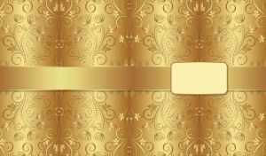 Golden floral-batik pattern on wallpaper with a horizontal stripe in the middle