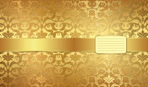 Golden leaf-batik pattern on wallpaper with a horizontal stripe in the middle