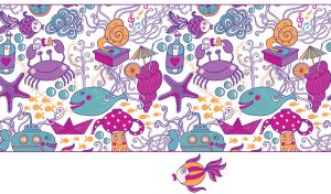 Pink and teal seamless patterns of a sea festival on a white background