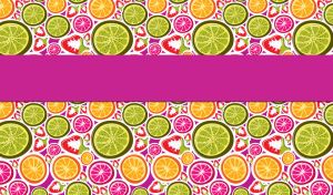Purple horizontal stripe on a mix of multicolored seamless citrus pattern