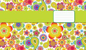 Lime horizontal stripe on a mix of multicolored floral and leaf seamless pattern