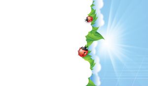 Ladybugs crawl on the white cloud in the sunbeams of pastel blue sky