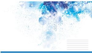 Watercolor painting of blue fir branches and white snowflakes on a white canvas