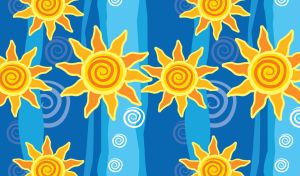 Sun and spiral design on the blue wavy abstract stripes