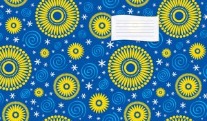 Flower and spiral design on a navy blue backdrop