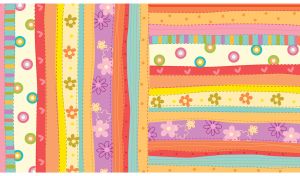 Seamless pattern of multicolored stripes on yellow-ocher wallpaper