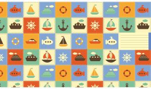 Seamless checkered patterned colorful nautical set on yellow and blue wallpaper