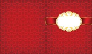 Crown seamless pattern on a red monochrome with a gilt-edged banner frame