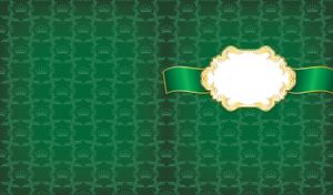 Crown seamless pattern on a green monochrome with a gilt-edged banner frame