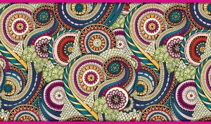 Colorful ethnic ornate paisley boteh pattern with floral and swirl design