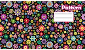 Seamless floral pattern of bright colored flowers on a black wallpaper