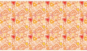 Seamless pattern of tonal color hearts on a pastel beige wallpaper