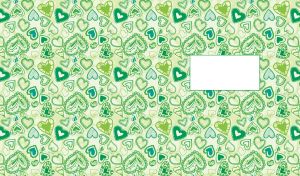 Seamless pattern of tonal color hearts on a pastel green wallpaper