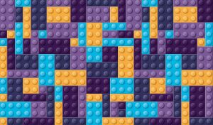 Yellow, blue and purple seamless lego brick pattern