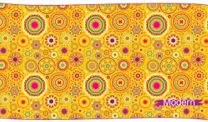 Colorful oriental moroccan mandala seamless pattern on dark yellow