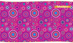 Colorful oriental moroccan mandala seamless pattern on dark fuchsia