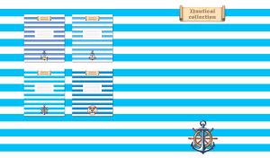 A light blue striped seamless digital pattern with small anchor and wooden helm