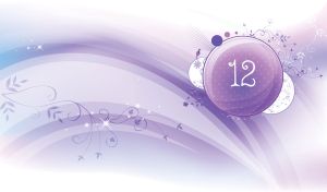 A symbol on a purple christmas ball on a pastel purple and white wavy backdrop