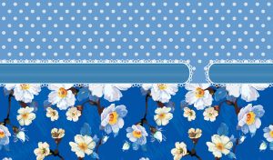 Pastel blue polka dot and white floral print on navy blue