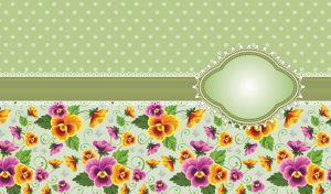 Pastel green polka dot and purple-orange floral print on light green