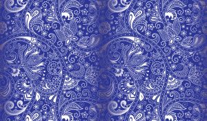 Silver floral batik ornament on a navy blue backdrop