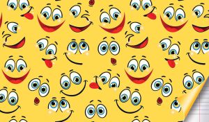 Seamless smiley face pattern on yellow with a folded corner