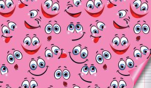 Seamless smiley face pattern on pink with a folded corner