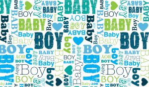 Boy baby shower seamless tag cloud pattern in green and blue shades on white