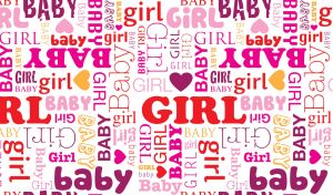 Girl baby shower seamless tag cloud pattern in pink and red shades on white