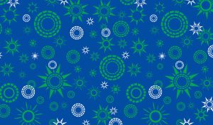 Abstract seamless pattern with stars and circles against a navy-blue backdrop
