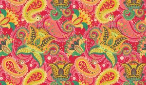 Seamless paisley turkish cucumber and floral patterns in red and yellow shades