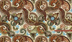 Seamless paisley turkish cucumber and floral patterns in brown and beige shades